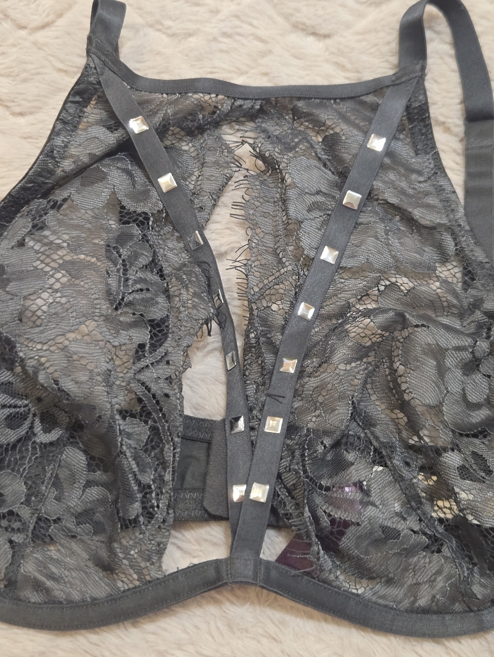Adore Me Gray Emmeline Unlined Sheer Studded High-Neck Bra, Size 34D - Picture 4 of 8